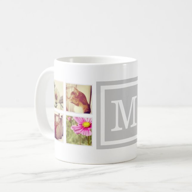 Grey Monogram Instagram Photo Collage Mug (Front Left)