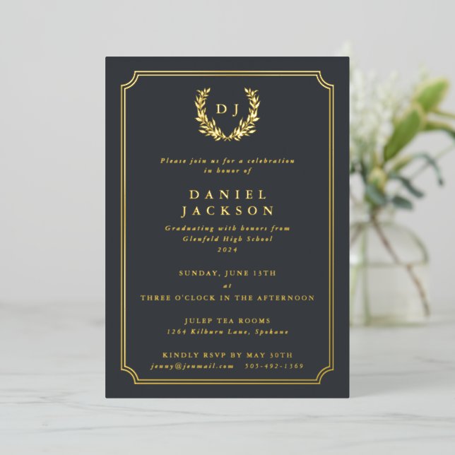 Grey Monogram + Laurel Wreath Graduation (Standing Front)