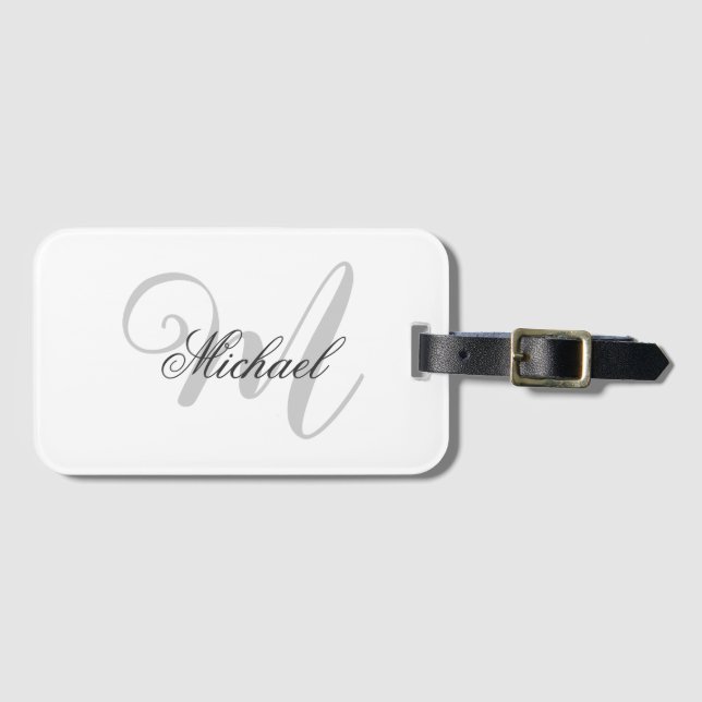 Grey Monogram Minimalist Plain Luggage Tag (Front Horizontal)