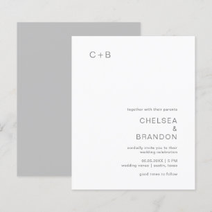 Grey Monogram Modern Budget Wedding Invitation