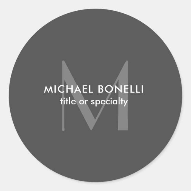 Grey Monogram Modern Minimalist Template Classic Round Sticker (Front)