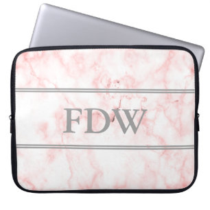 Grey Monogram on Faux Pink Marble Laptop Sleeve