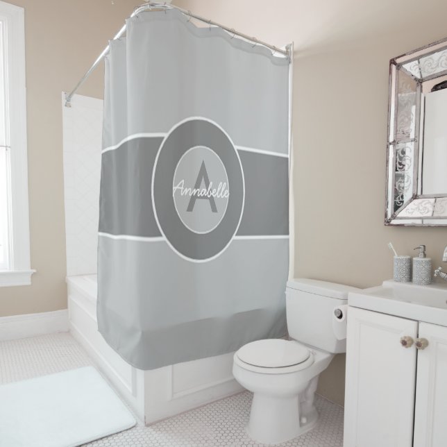 Grey Monogram Personalised Shower Curtain (In Situ)