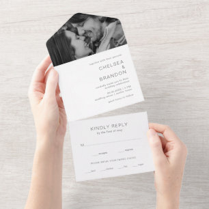 Grey Monogram Photo Modern Wedding All In One Invitation