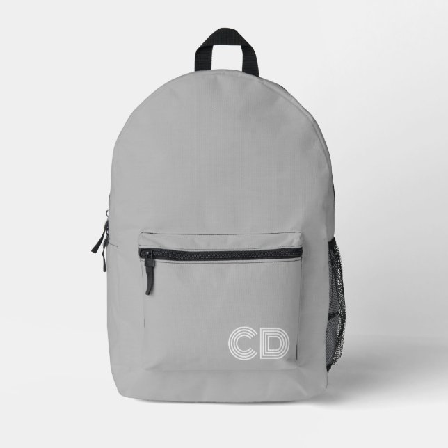 Grey Monogram Printed Backpack (Front)