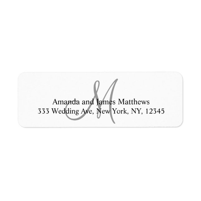 Grey Monogram Return Address Labels for Weddings (Front)