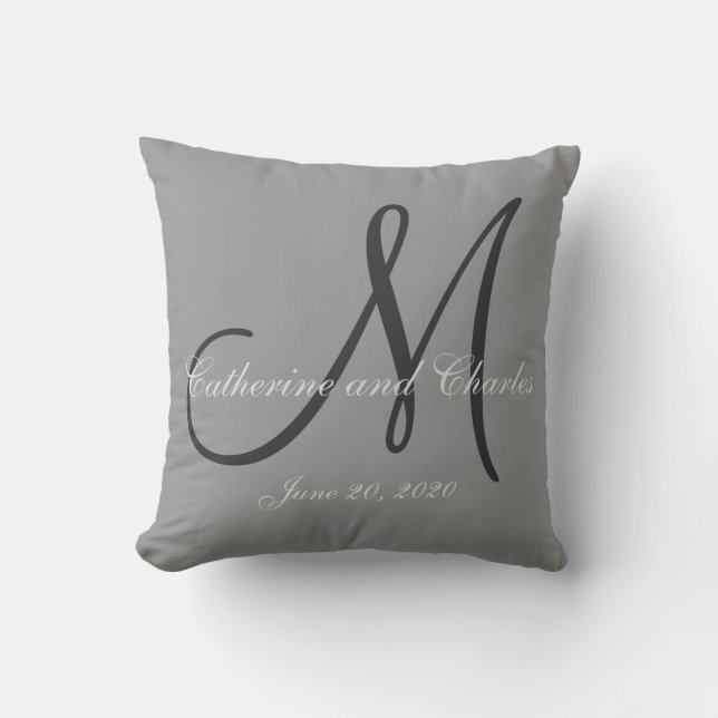 Grey Monogram Wedding Cushion (Front)