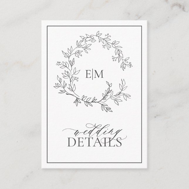 Grey Monogram Wedding Details Enclosure Card (Front)