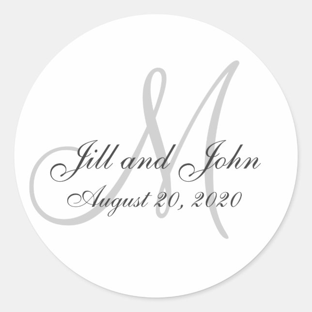 Grey Monogram Wedding Favour Sticker (Front)