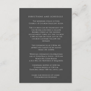 Grey monogram wreath wedding directions schedule enclosure card