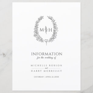 Grey monogram wreath wedding guest information
