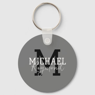 Grey Monogrammed Key Ring