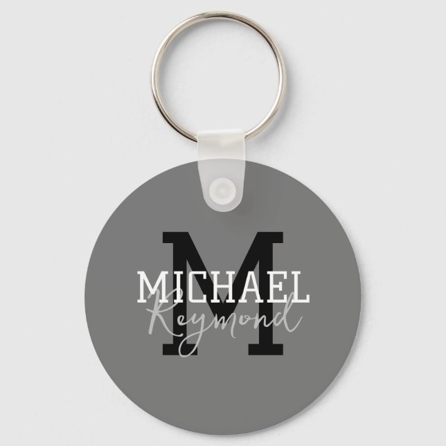 Grey Monogrammed Key Ring (Back)