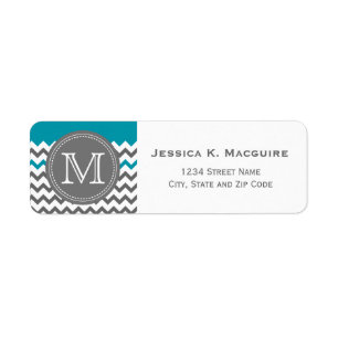 Grey Monogrammed Teal Blue Chevron