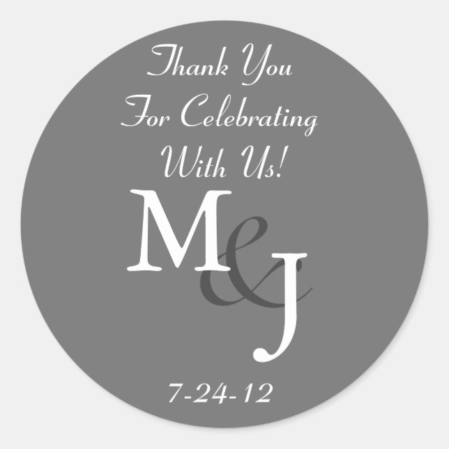 Grey Monogrammed Wedding Favour Gift Labels (Front)