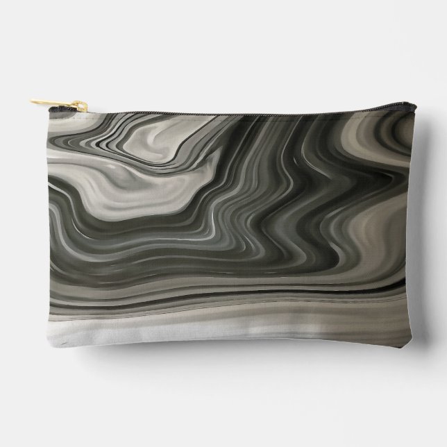 Grey Monotone Artistic Acrylic Pour Abstract Accessory Pouch (Front)