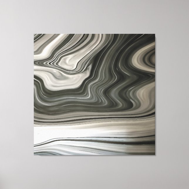 Grey Monotone Artistic Acrylic Pour Abstract Canvas Print (Front)