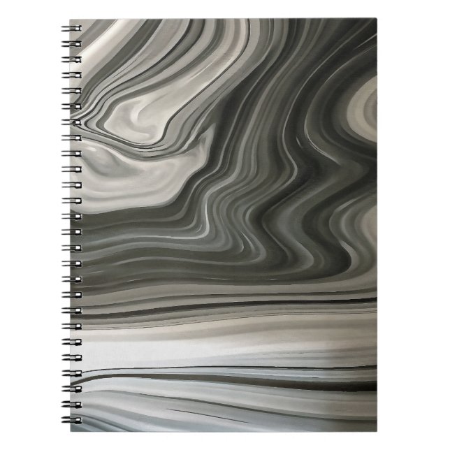 Grey Monotone Artistic Acrylic Pour Abstract Notebook (Front)