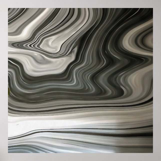Grey Monotone Artistic Acrylic Pour Abstract Poster (Front)