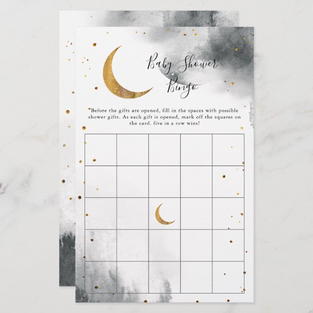 Grey Moon Baby Shower Bingo Game (Front/Back)