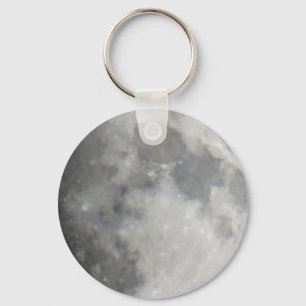 Grey moon in black sky key ring