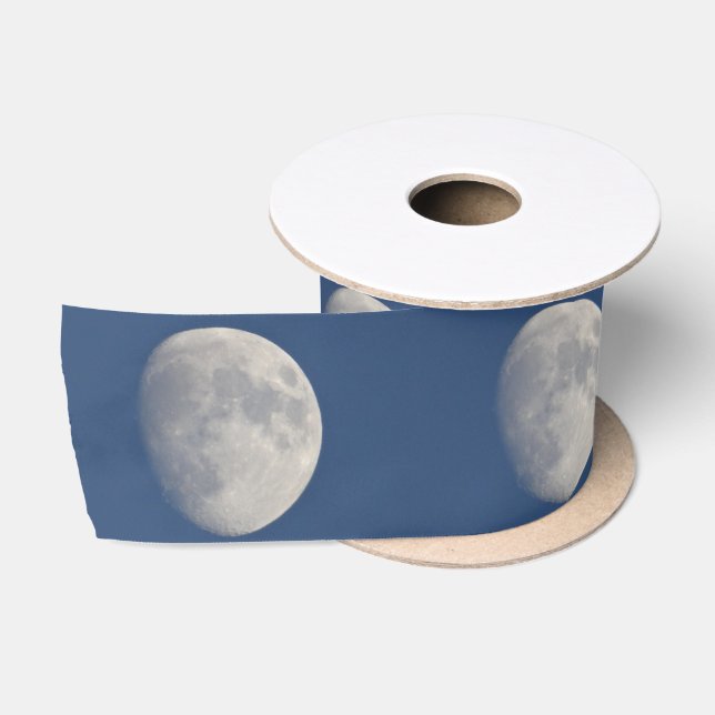 Grey moon in blue sky satin ribbon (Spool)