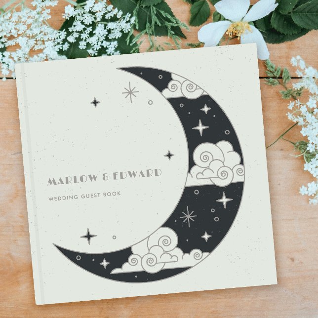 Grey Moon & Stars Celestial Wedding Guest Book (Creator Uploaded)
