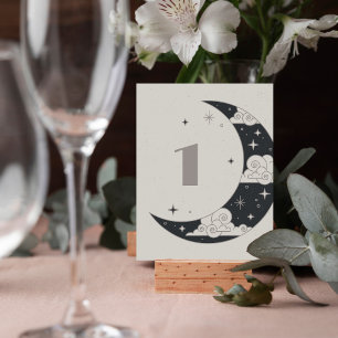Grey Moon & Stars Celestial Wedding Table Number