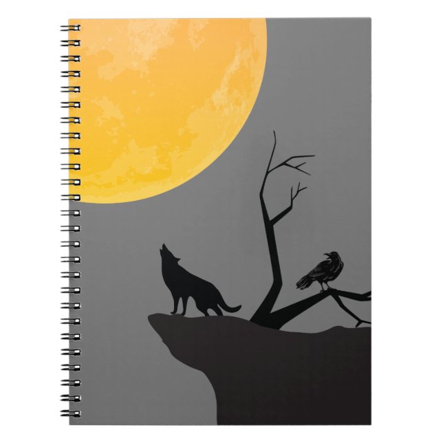 Grey Moon Wolf Raven Notes Notebook (Front)