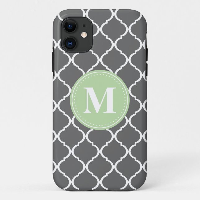 Grey Moroccan Lattice Mint Monogram Case-Mate iPhone Case (Back)