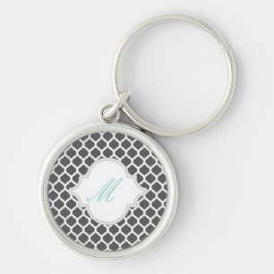 Grey Moroccan Pattern with Monogram Keychains