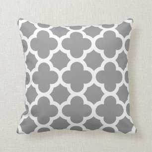 Grey Morrocan quatrefoil pattern Cushion