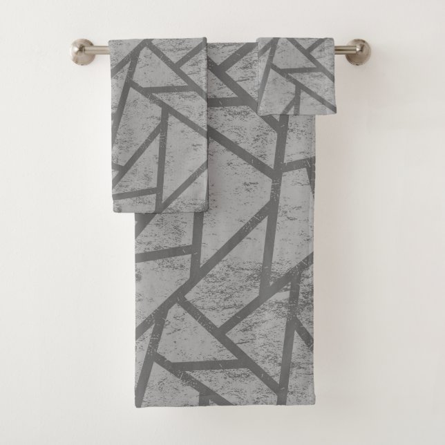 Grey mosaic pattern bath towel set (Insitu)