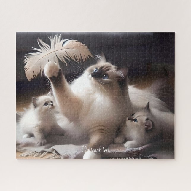 Grey Mother Ragdoll Cat and Kittens Jigsaw Puzzle (Horizontal)