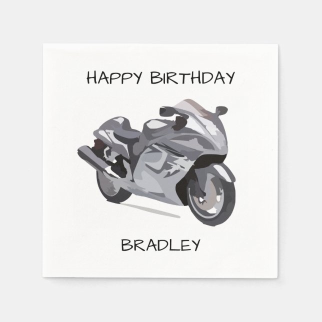 Grey Motorcycle Birthday Napkin (Front)