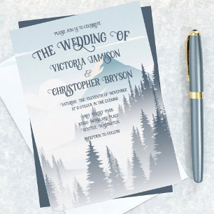 Grey Mountain Fog Forest Wilderness Winter Wedding Invitation