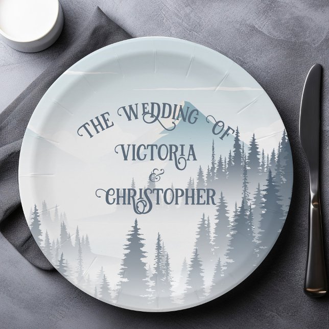 Grey Mountain Wilderness Winter Wedding Custom Paper Plate (Creator Uploaded)