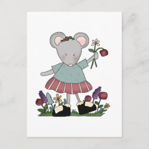 Grey Mouse in Flower Garden T-shirts and Gifts Postcard