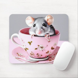 Grey Mouse In Teacup Mouse Mat