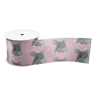 Grey Mouse on Polka Dots  Satin Ribbon
