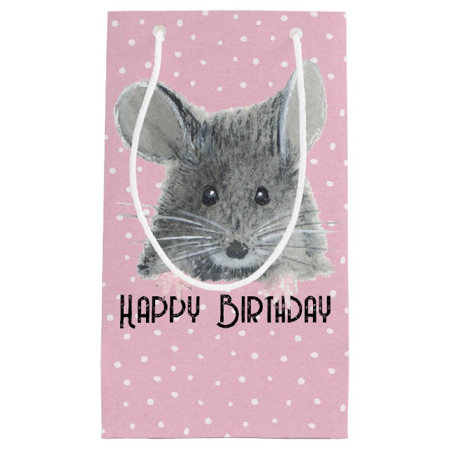 Grey Mouse on Polka Dots  Small Gift Bag (Front)