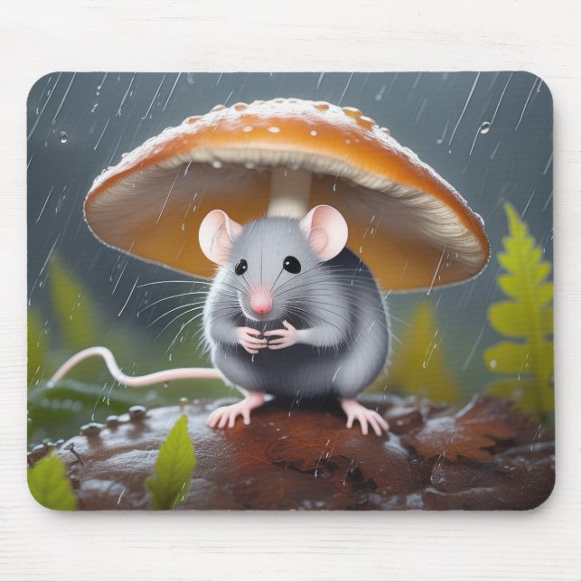 Grey Mouse Under a Toadstool Mouse Mat (Front)