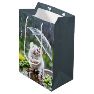 Grey Mouse Under An Umbrella Medium Gift Bag