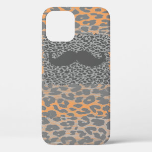 Grey Moustache and Leopard Print iPhone 12 Pro Case
