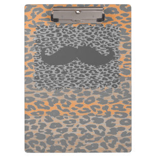 Grey Moustache and Leopard Print Clipboard