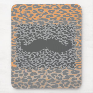 Grey Moustache and Leopard Print Mouse Mat