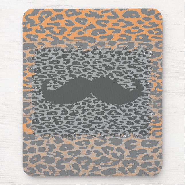 Grey Moustache and Leopard Print Mouse Mat (Front)