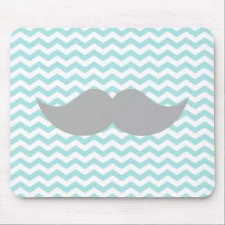 Grey Moustache Teal Chevron Zigzag Stripe Mouse Mat