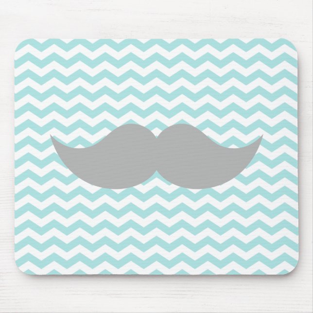 Grey Moustache Teal Chevron Zigzag Stripe Mouse Mat (Front)