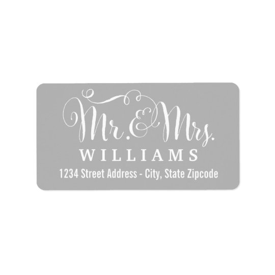 Grey Mr. & Mrs. Married Monogram Address Label